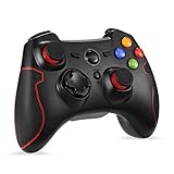 [Manette PS3 PC sans Fil] EasySMX Manette PC sans Fil, Connectée avec USB, Manette PS3 avec Dual Shock, Compatible pour PC Windows XP/Vista, Windows 7/8/8.1/10, PS3, Android(Via OTG)-(Noir+Rouge)
