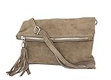 Weiche Schultertasche lässt sich zusammen rollen, hat einen verstellbaren Schulterriemen bis 120 cm lang, die Metallteile sind in Silber Farbe. Masse L/B/T ca.18/19/4 cm