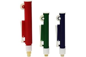 LABBOX KENZIUM - Pack 3 x Aspiradores Manuales para Pipetas | para Pipetas de Vidrio o Plástico hasta 2 ml, 10 ml y 25 ml | Azul, Verde y Rojo | de ABS | Con Ruedecilla y Pistón