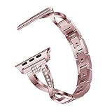 Luckhome Uhrenarmband Serie Lederarmband Ersatband Mit Edelstahl Metall Schließe Classic Armband Ersatz Band ，Ersatz Edelstahl kristallband Armband für Apple Watch 4 40mm（Rosa）