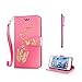 Produktbild KSHOP PU Ledertasche Rosa mit Bronzing Drucken Schmetterling golden für HTC One M9 Hülle Ultra Slim Smart Ledertasche Flip Etui mit Standfunktion stoßdämpfende + Bleistift Touch Rose