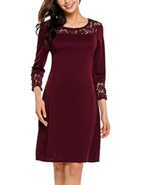 Beyove Damen Elegant Kleid Etuikleid Jerseykleid mit Spitze Freizeit Partykleid 3/4 Ärmel Rundhals Knielang