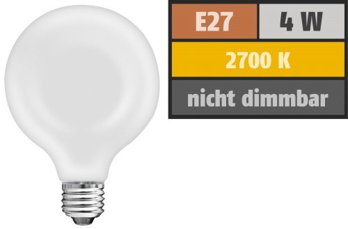 Preisvergleich Produktbild LED-Filament Globelampe, E27, 4W, 420 lm, warmweiß, matt