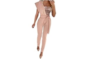 VAGBALENA Elegante Mono de Mujer de Manga Corta Mono Largo Pantalón Conjunto Deportivo Mono de Mujer Elegante Mono de Cóctel Fiesta Festival