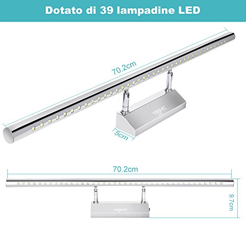 comprare on line YISSVIC 9W Lampada da Specchio per Bagno Lampade Bagno 702 X 97 X 50 mm più Lunga 39LED in Alluminio Impermeabile IP44 prezzo