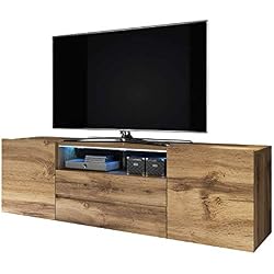 Selsey Bros - Meuble TV/Banc TV (137 cm, Effet chêne wotan, avec LED)