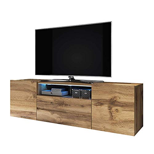 Selsey Bros - Meuble TV/Banc TV (137 cm, Effet chêne wotan, avec LED)