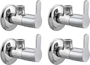 Redcroc Flora Angle Valve/Stop Cock Brass Disc Stop Cock for Bathroom Taps, Geyser and Wash Basin Connection with Mirror Polished Wall Flange (Chrome Finish, 4-Pieces)