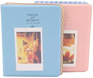 64 Pockets Instax Mini Photo Album for Fuji/Fujifilm Film 7s 8 8+ 9 25 26 50s 70 90 SP 1, Instant Camera Polaroid Z2300 Pic-300P Name Card Picture Accessories, Wedding Photos (2, Blue+Pink)