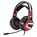 Produktbild PHOINKAS Headset PC-Gaming-Kopfhörer 3,5 mm verdrahtet Über-Ohr-Stereo-Mic-LED-Licht Noise Cancel & Lautstärkeregler für Xbox One / PC / Mac / PS4 / Tisch / Laptop / Telefon / iPad (Metall-Aluminium-Shell, Black & Red)