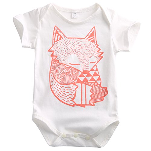 Cute Newborn Toddler Baby Boys Girls Fox Romper Jumpsuit Outfits Clothes 0-18M (0-6 Months, White)