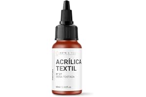 Arts & You Pintura Acrílica Textil 60ml Ideal para pintar Ropa y Tejidos | Pintura Fluida para manualidades en tela | Adhesión en Tejidos muy duradera (27 Siena Tostada)