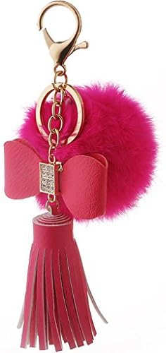 Wgwioo Plush Keychain Bow-Knot Tassel Pearl Rhinestone Car Ornaments Christmas Gift?Pack Of 2? Rose Red