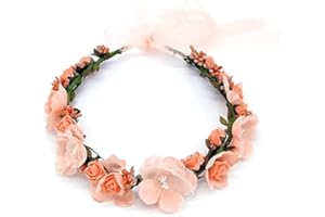 DZXIN Couronne de Fleurs, Couronne Fleur Cheveux Mariage Nuptiale Fleur Couronne avec Ruban pour Chapeau Ornement Party Festival Beach Travle Mariage Accessoires(Orange)