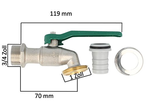 tecuro Auslaufhahn Kugelauslaufventil Zapfhahn 3/4″ Wandanschluss – Griff grün - 2