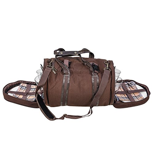 anndora Picknicktasche Umhängetasche Tragetasche + Zubehör 29-teilig – Farbwahl (braun uni) - 4