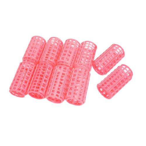 69mm x 37mm Pink Plastic Magic Circle Hair Styling Roller Curler 10 Pcs