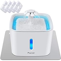Fontaine d'eau Pour Chat, Parner Distributeur d'eau pour Chat avec Fenêtre de Niveau d'eau, 4pcs filtre hygiénique & 1 Tapis en Silicone, Fontaine pour Animaux de Compagnie avec Lumière LED.