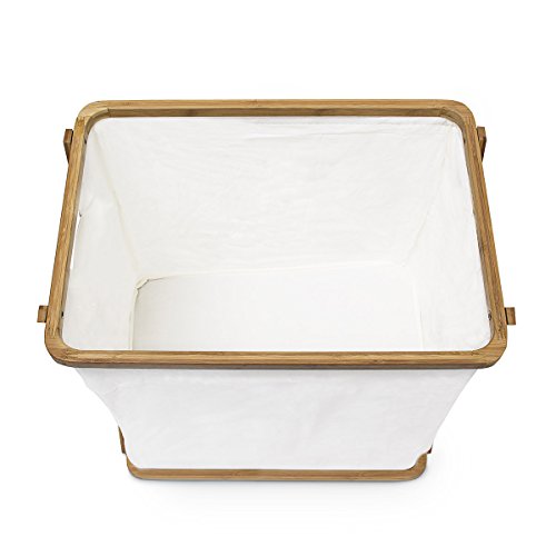 Relaxdays Wäschesammler LINEA Bambus H x B x T 55×52,5×35,5cm als rechteckige Wäschebox zur Aufbewahrung von Kleidung, Textilien als offener Wäschepuff mit Stoffbeutel natürlichen Design, natur - 4