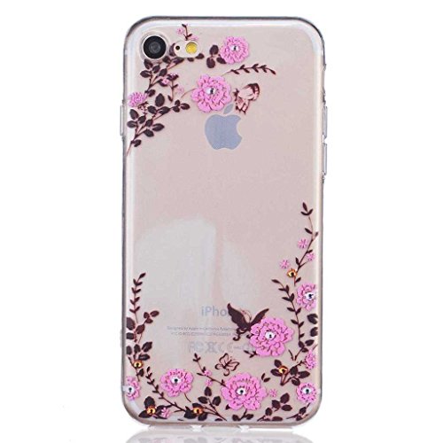 iPhone 7 Case [with Free Tempered Glass Screen Protector], BoxTiiÂ® Soft TPU Cover Slim Fit Ultra Thin Anti-Scratch Shock Absorption Protective Back Case Cover Shell for Apple iPhone 7, Dandelion Tree Butterfly Pattern Design Cover Case for Apple iPhone7 (#13 Flower)