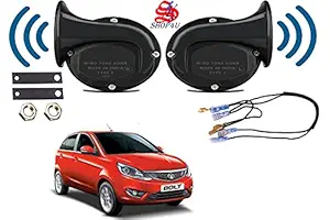 SHOP4U Square Shape Car Windtone Horn with Wire for Tata Bolt (Set of 2 Horn with Wire, Black)