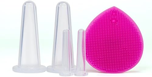 Natural Balance Beauty Skin Care Facial Silicone Cupping Set (with a Silicone Brush) for Facial Massage, Anti-Aging, Skin Firming and Wrinkles Reduction, Facial Silicone Cups (Pink)