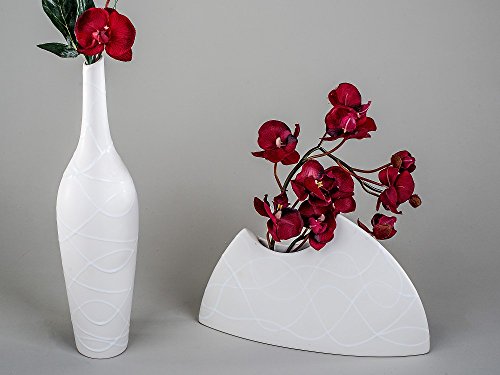 Dekovase, Blumenvase SAMUNGA, Keramik, creme weiß matt, H 38cm, rund, Formano - 2