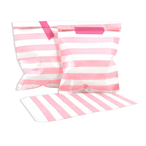 25 Frau Wundervoll Papiertüten / Geschenktüten / Candy Paper Bags - rosa mit horizontalen Streifen -