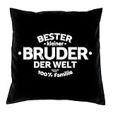 Sofa Kissen mit Füllung Bester kleiner Bruder der Welt Größe 40x40 cm und Urkunde Weihnachtsgeschenk Jungen Männer Farbe: schwarz