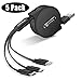 Produktbild 5 Pack Einziehbares Ladekabel 3 in 1 Roll up Kabel + USB C + Micro USB Gleichzeitig Lade DREI Geräte mit Premium Chip-Kontrolle, Sicher & Schnell für Samsung iPhone Huawei Android, 1.2m MEHRWEG