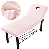 Yzki Massage Bed Sheet, Beauty Massage SPA Couch Cover with Face Hole, Elastic Cord Edge All-round Wrap Professional Soft Massage Bed Cover, 70x190cm (Pink)
