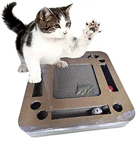 Go Pet Interactive Cardboard Scratching Pad Board with 2 Ringing Bells and Catnip - (L 37 cms x W 37 cms x H 5 cms)