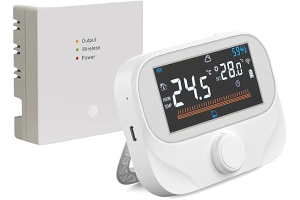 RF-panntermostat, digital programmerbar trådlös rumstermostat och mottagare, 7-dagars programmerbar, fungerar med gasolja kombipanna och endast värmepannor