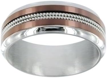 Phebus 15/IPF 0256-Men's Ring-Stainless Steel Centre Double-Edged with Twisted Cord Pattern Coffee Metallic