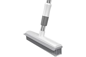 TAASMOOG 2 in 1 Gummibesen mit Stiel, Gummibesen für den Innenbereich, Kehrmaschine mit Rakelkante, Ausziehbarer Griff bis zu 1,2m, für Haustiere Katzen Hunde Teppich Hartholz Fliesen