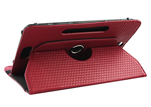 Emartbuy® Alcatel One Touch Pixi 3 ( 8.0 ) 4G 8 Zoll Tablet Universal ( 7 – 8 Zoll ) Gepolsterte Design Burgandy 360 Grad rotierende Stand Folio Geldbörse Tasche Hülle + Schwarz Eingabestift - 7