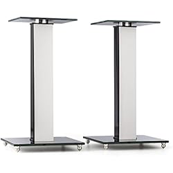 AUNA BS-03S - Supports d'enceinte en Aluminium, Verre et MDF avec Conduite de câbles (Surface de 20x20cm, supporte jusqu'à 10kg, Vernis Oak) - Nature