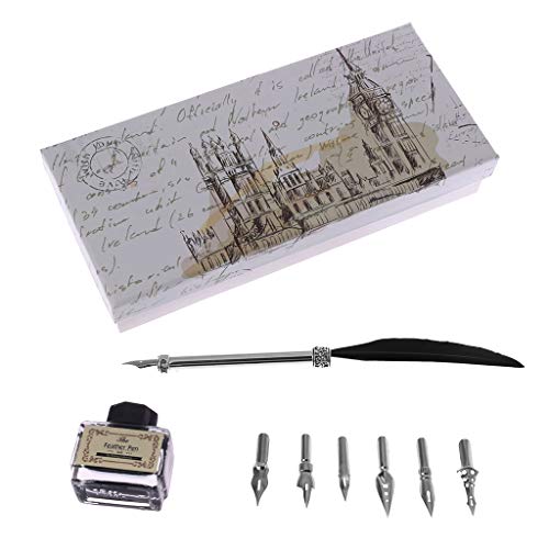 Kalttoy Antique Feather Metal Nib Pen-Dip Writing Quill with Ink Steel Tips Gift Box