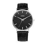 Yiwa Uhren Männer Modische Ultradünne Uhr mit Lederband Stilvolle Armbanduhr Liebhaber Uhr Ornament Gif