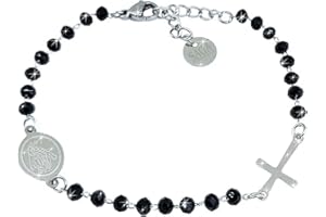 SAGA GIOIELLI® Bransoletka damska męska różaniec czarne kryształy stal, 21 centímetros, Kryształ Stal nierdzewna