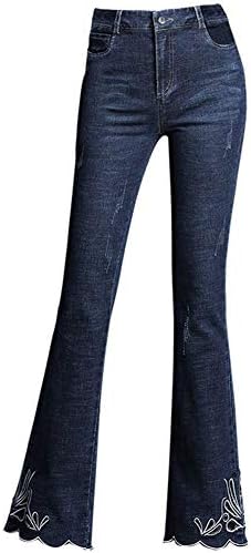 MYYW Women's jeans embroidery Ruffle High waist Slim trousers Wide leg pants Modified leg type Comfortable cowboy fashion Spring and autumn