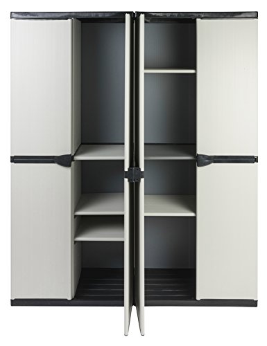 Vorteilspack: 2 Schränke aus robustem Kunststoff in hellem Grau. Ein Universalschrank mit 3 Böden, ein Spindschrank mit Besenfach. Jeder Schrank mit Maß: 68 x 39,5 x 168 cm. TOPP! - 9