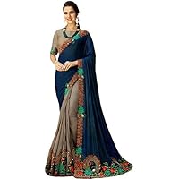 Georgette Saree With Blouse Piece (mixx- dark blue)