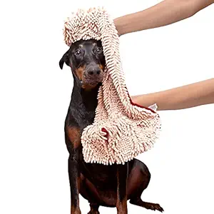 Soggy Doggy Super Shammy Beige One Size 31-inch x 14-inch Microfiber Chenille Dog Towel with Hand Pockets