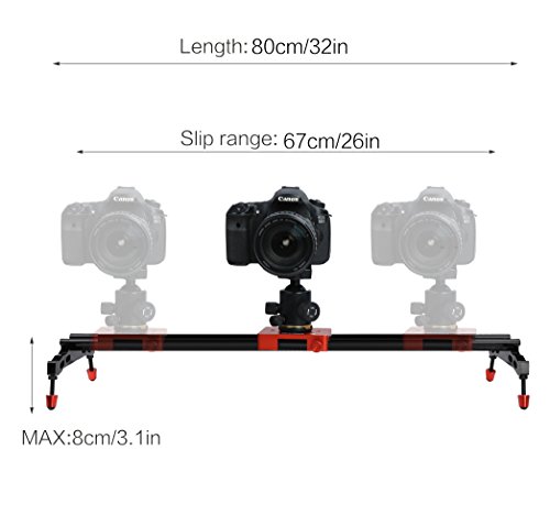 Koolertron Rail Slider Curseur Coulissant en Alliage d Aluminium Syst  me de Stabilisation avec Base de Conversion GoPro et T  l  phone Clip pour Canon Nikon Sony DSLR Cam  ra Cam  scope GoPro Smartphone  80cm   32   Rouge 