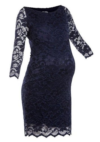 Womens Maternity Pregnancy Fitting Navy Blue Slash Neck Stretch Lace Bodycon Dress (18)