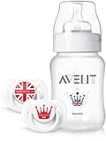 Avent SCD683/31 Limited Edition Royal 9oz (260ml) Classic Bottle & 2 x Pacifiers (6-18m) Set