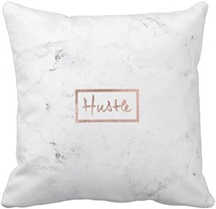 Modern hustle typography rose gold white marble pillow