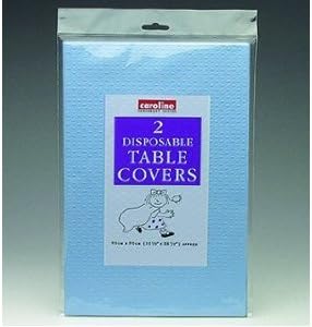 2 DISPOSABLE PAPER TABLE COVERS PER PACK SIZE 90CM x 90CM (PALE BLUE X 1 PACK)