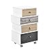 Produktbild [en.casa] Retro Design Highboard/Kommode / Sideboard Hamburg mit 4 Schubladen - Weiß/Eiche/Grau (rollbar)